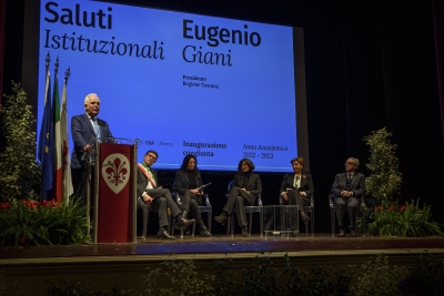 Inaugurazione congiunta dell’a.a. 2022/2023 - 09/01/2023 &lt;br&gt; Da sinistra: Eugenio Giani, Dario Nardella, Erika Pontini, Anna Maria Bernini, Rosa Maria Di Giorgi e Claudio Sisi. Foto: Antonio Viscido