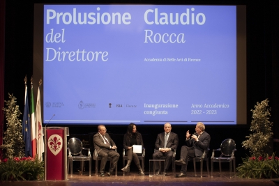 Inaugurazione congiunta dell’a.a. 2022/2023 - 09/01/2023 <br>Da sinistra: Francesco Fumelli, Erika Pontini, Giovanni Pucciarmati e Claudio Rocca. Foto: Renato Esposito