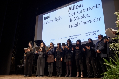 Inaugurazione congiunta dell’a.a. 2022/2023 - 09/01/2023 &lt;br&gt;Inno Nazionale Italiano e Inno Europeo a cura degli allievi del Conservatorio di Musica “Luigi Cherubini”. Foto: Antonio Viscido