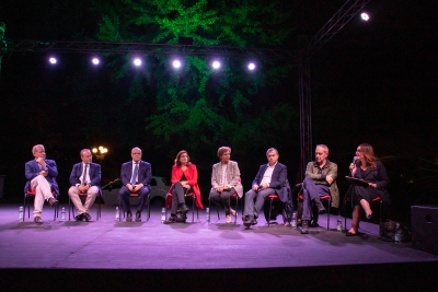 UnChained Festival 2022 - 15/10/2022 <br>Da sinistra: Claudio Rocca, Francesco Fumelli, Giovanni Pucciarmati, Alessia Bettini, Rosa Maria Di Giorgi, Gabriele Gori, Marco Giorgetti e Anna Balzani. Foto: Davide Iadicicco