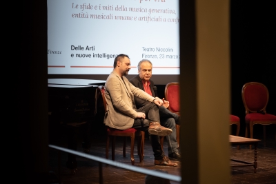 Il polistrumentista e compositore, maestro Igor Merlini e il docente del Conservatorio ’Luigi Cherubini’ di Firenze, prof. Giorgio Albiani - ph. credits: Stefan Heisu