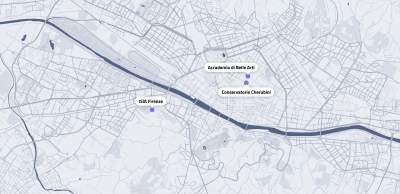 Mappa muta della città di Firenze con focus sulla localizzazione dei tre Istituti.