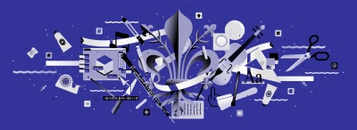 Illustrzione libera di alcuni elementi comuni agli ambiti dell'arte, del design e della musica. Autore: Marco Goran Romano